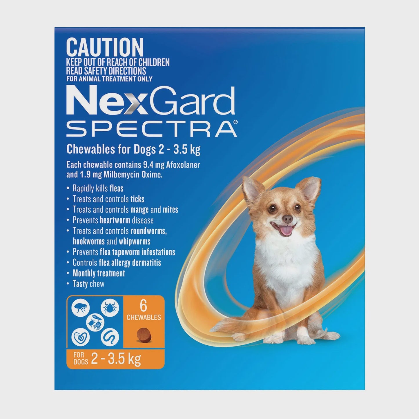 NexGard Spectra Chewable Dogs 2-3.5kg 6 Pack (Orange)