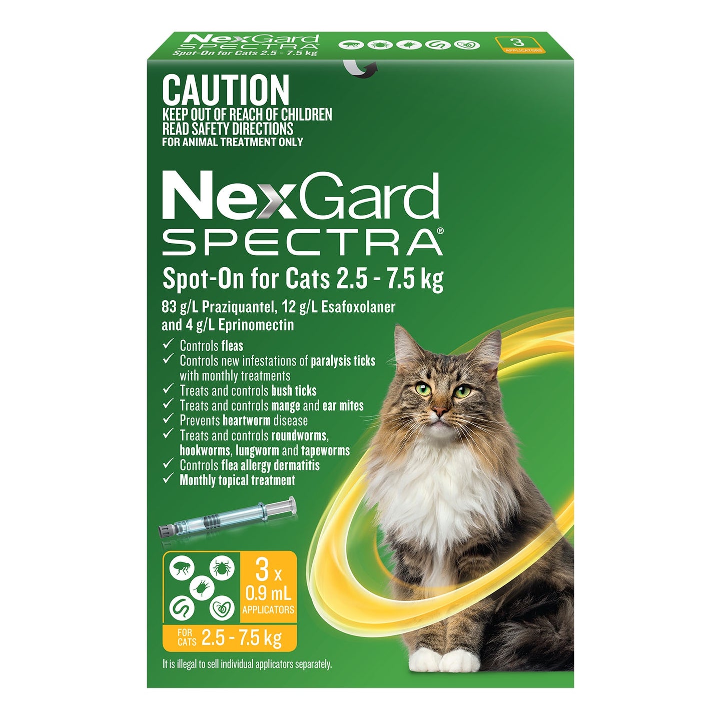 NexGard Spectra Spot On For Cats 2.5-7.5kg 3 Pack (Orange )