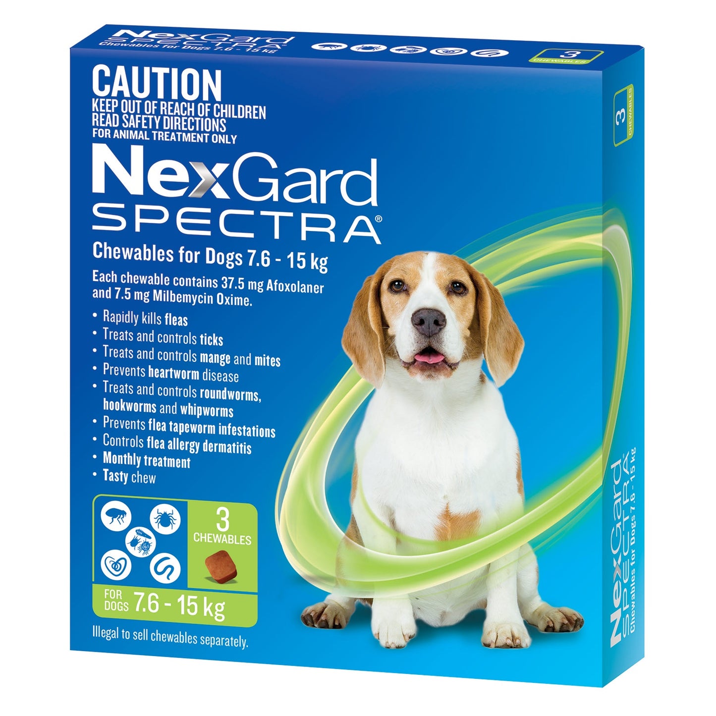 Nexgard Dog Spectra Chewable 7.6-15 KG 3 Pack ( Green )