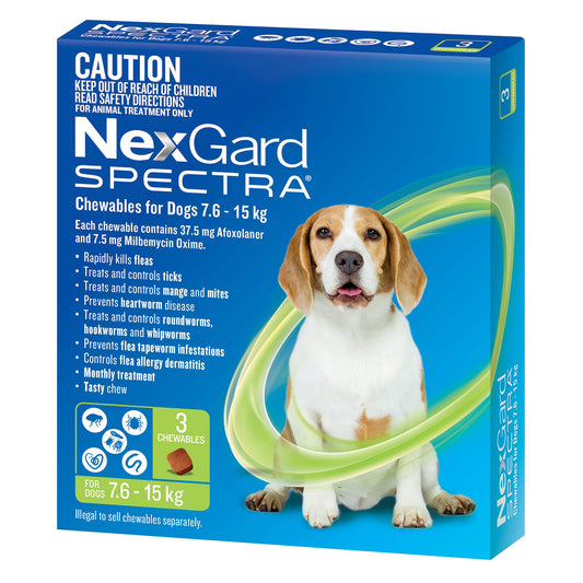 Nexgard Dog Spectra Chewable 7.6-15 KG 3 Pack ( Green )