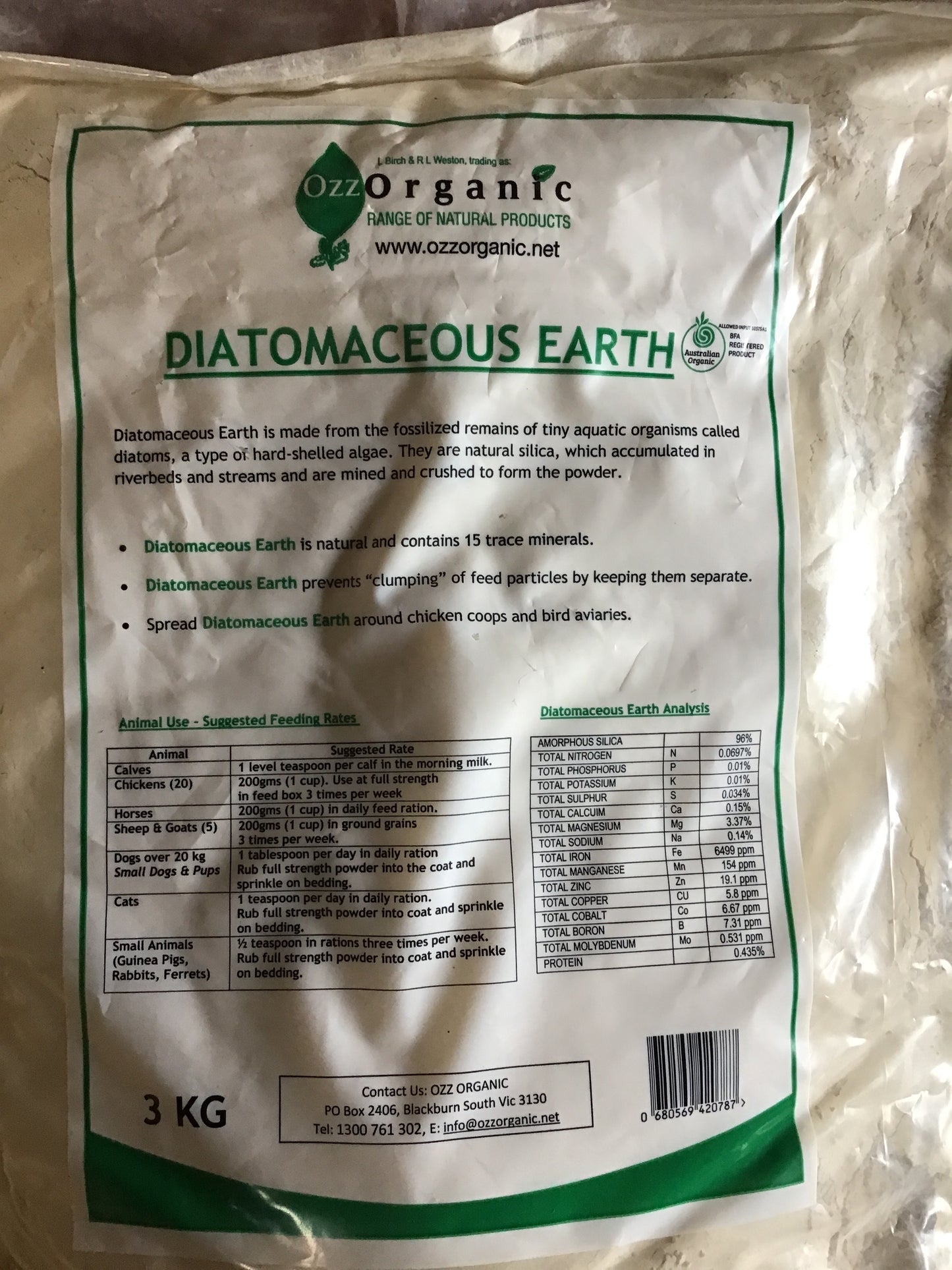 Ozz Organic Diatomaceous Earth 3kg